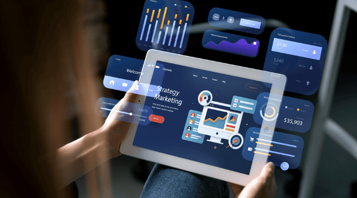 user interacting with ai-powered marketing strategy for ad delivery and performance data