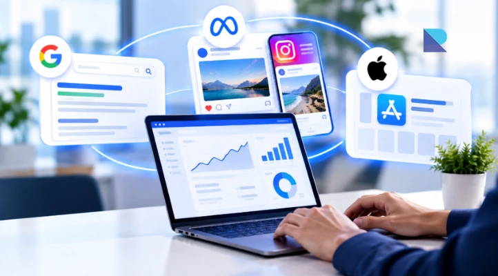 ppc advertising across google, meta and apple with campaign performance analytics